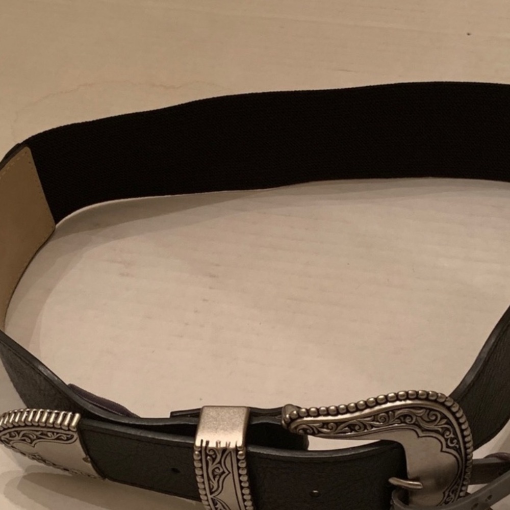 Vince Camuto Black Western Stretch Belt with Silver Buckle